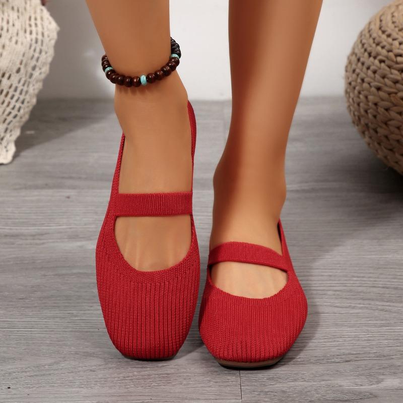 Women's New Knitted Mesh Breathable Flat Shallow Single Shoes Women's Lightweight Fashion Flying Knit Lazy Feet