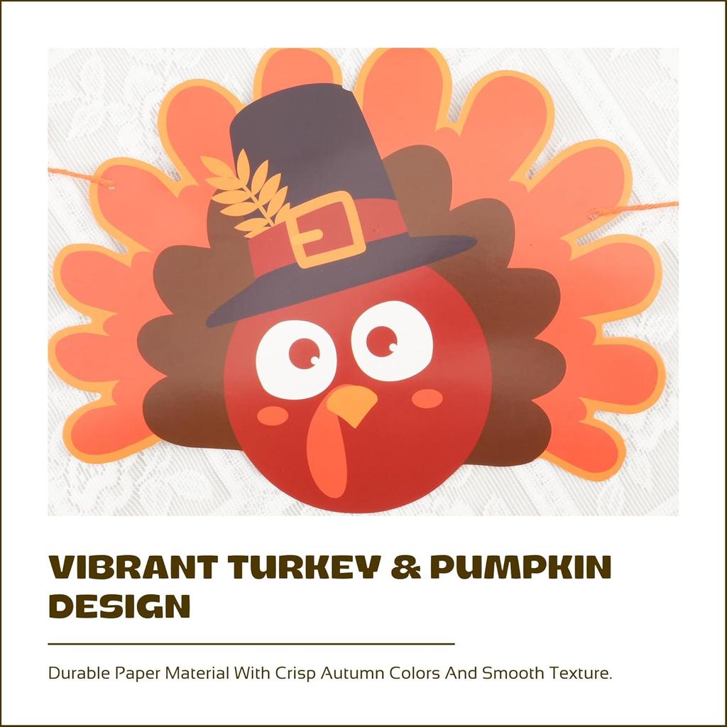 Thanksgiving Banner Garland – Paper “Happy Thanksgiving” Decoration with Turkey & Fall Leaves, Autumn Party Supplies for Family Dinner, Harvest