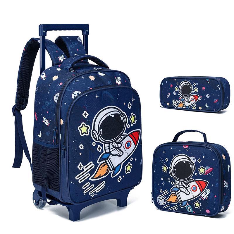 Children Astronaut School Trolley Backpack Boys Rolling Backpack Trolley School Bag with Wheels Wheeled Backpacks Kids Luggage