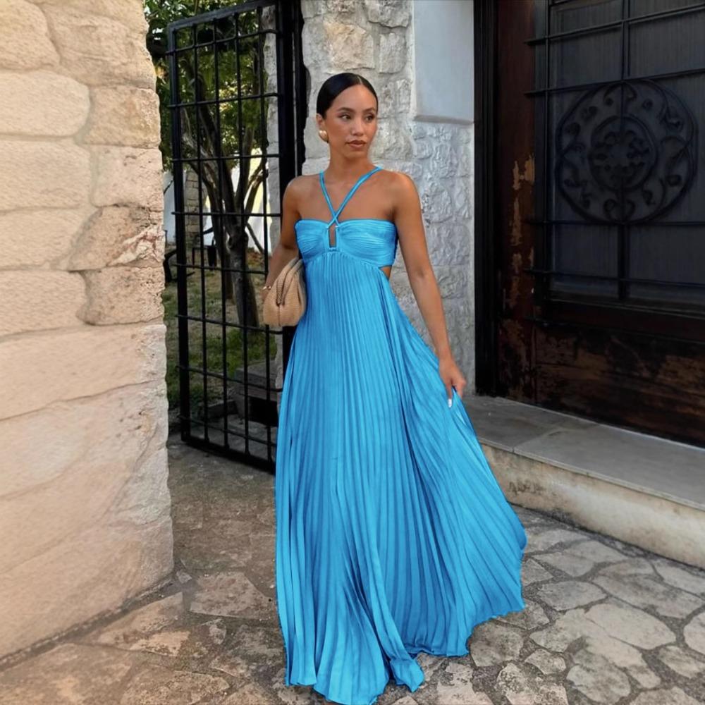 Solid Color Tube Top Pleated Sleeveless Suspender Dress