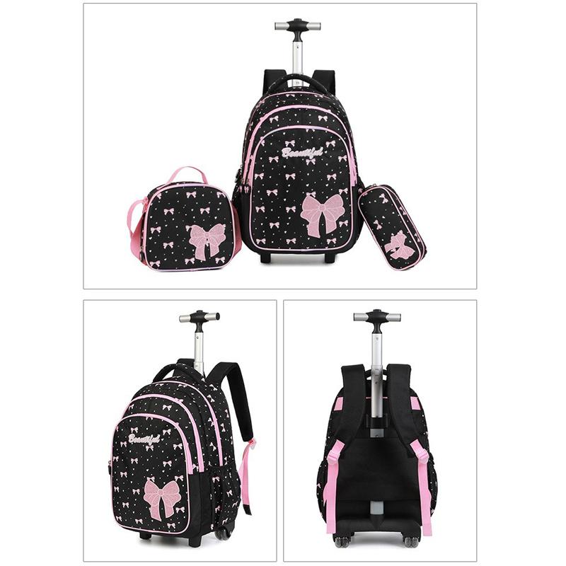 Zaino scolastico con ruote per bambine Set zaino trolley Con borsa per il pranzo Astuccio Valigie da viaggio Zaino trolley Zaino per studenti Borsa per libri