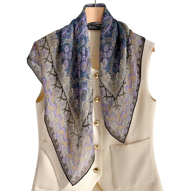 100% Natural Real Silk Scarf Women Print Bandana Square Scarves Wrap Kerchief Fashion Summer Beach High Quality Hijab Sjaals
