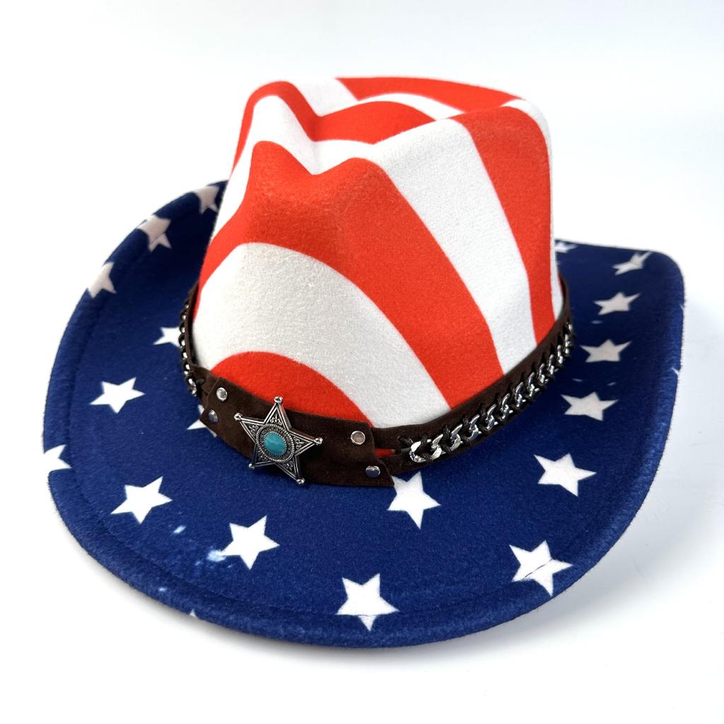 Vind Amerikansk Flagga Självständighetsdagen Hatt Västerländsk Cowboyhatt Herr Jazzhatt Skugga Hög hatt