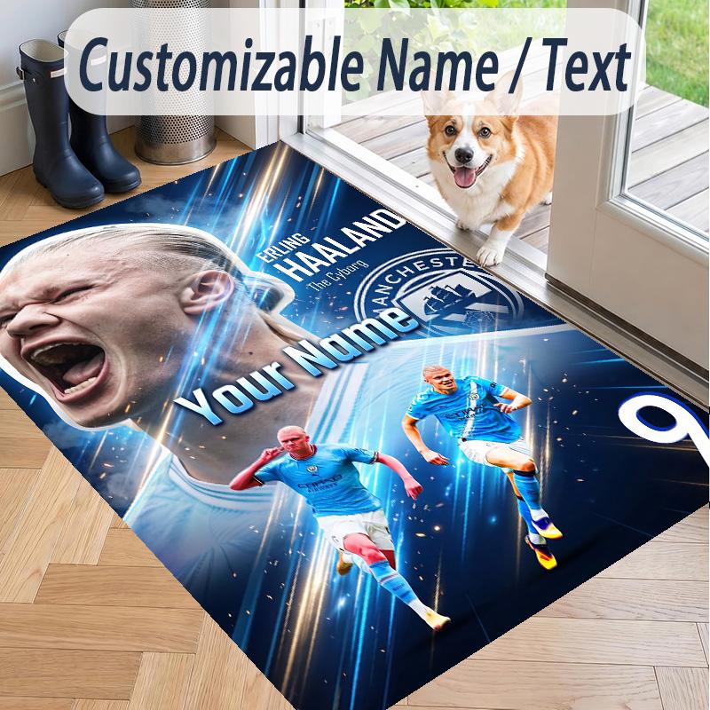 Custom Text Printed Rug Erling Haaland Non Slip Floor Carpet For Home Room Decor
