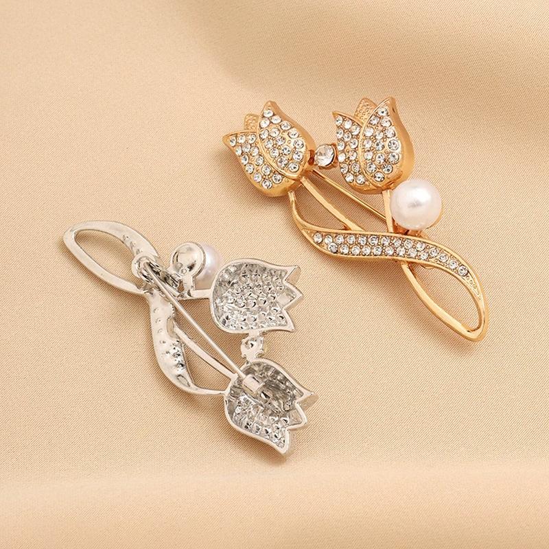 Pearl Tulip Small Western-Style Ornaments Single-Stitch Brooch Mourning Brooch For Women