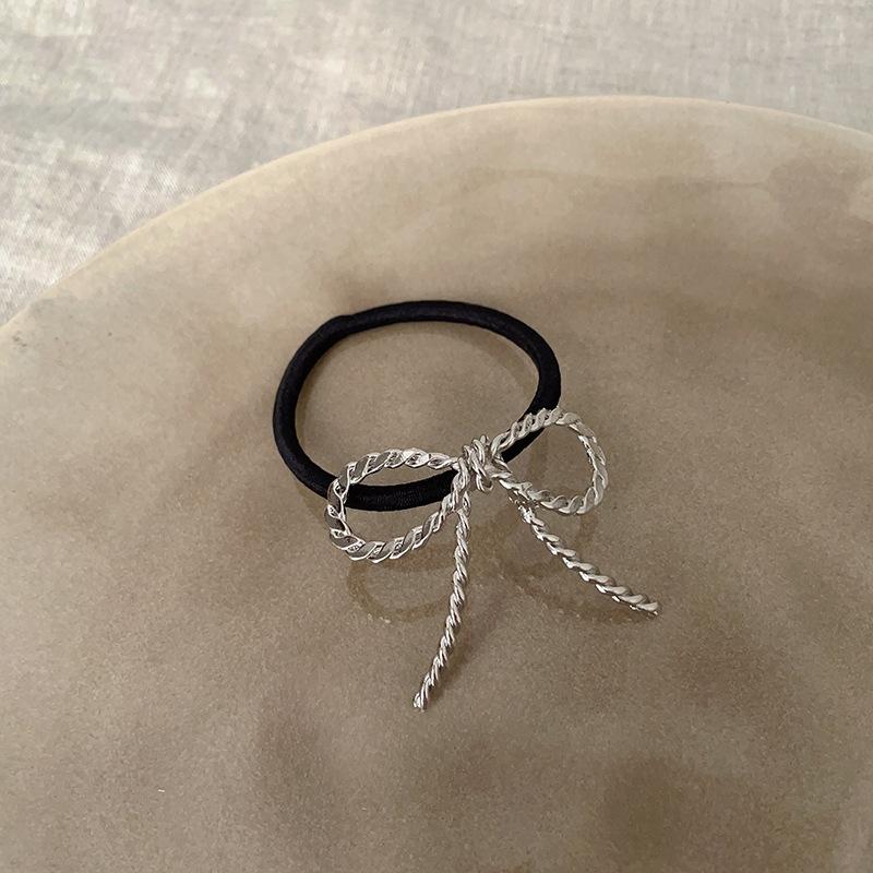 

High-End Metal Bow Hair Rope Female Niche Personality Simple And Versatile Temperament Fashion High Elastic Rubber Band Hair Accessories
