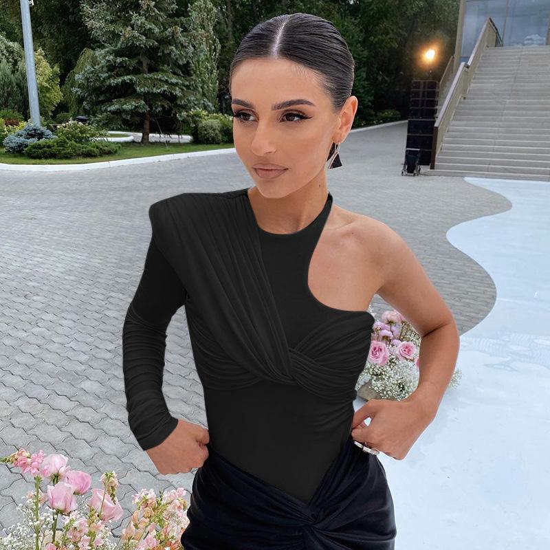 Sexy body Twist dámské s dlouhým rukávem Slim body s vysokým pasem Club Party Streetwear na jedno rameno