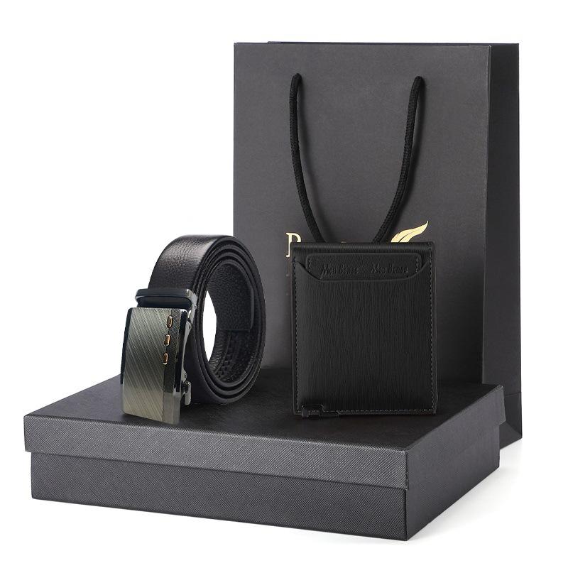 lack pig intestine belt belt wallet gift set gift box men's genuine leather short cowhide wallet men's belt