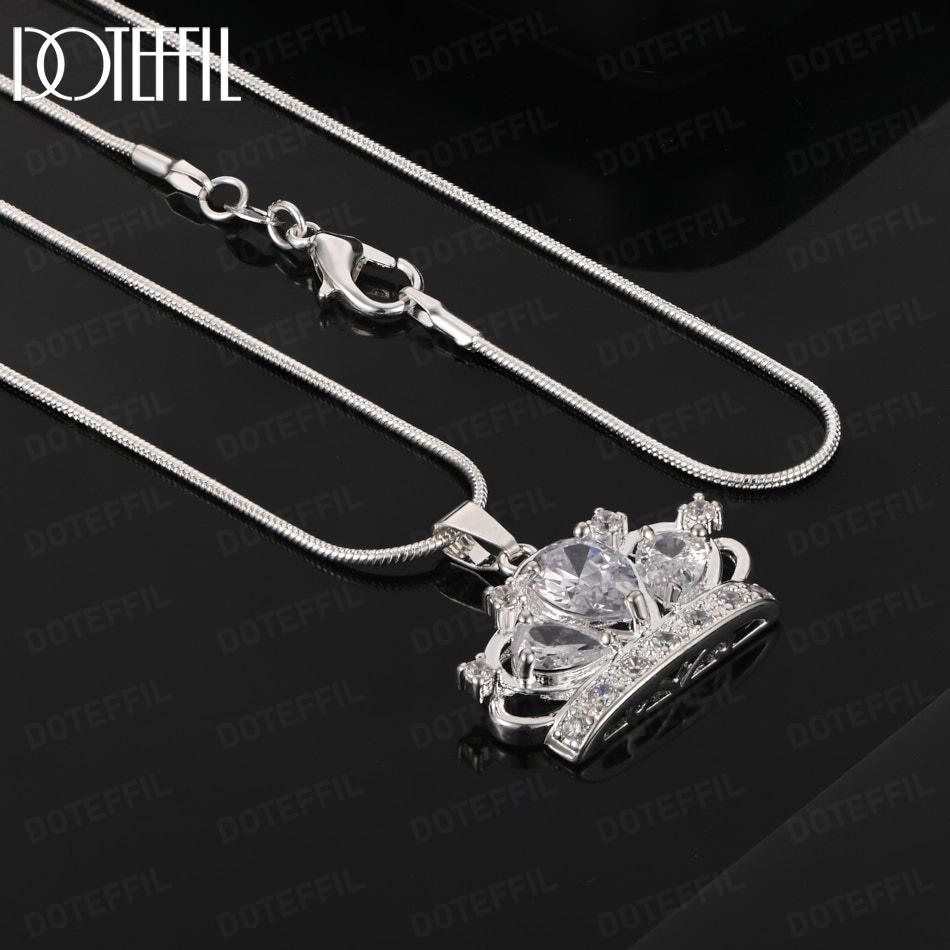 925 Sterling Silver Fashion Jewelry 18-inch Crown AAA Zircon Pendant Necklace