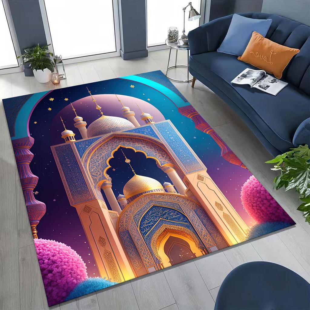 Mosque Islam Prayer Muslim Calligraphy Rug for Bedroom Living Room Sofa Home Doormat Decor,Large Kids Play Non-slip Floor Mat