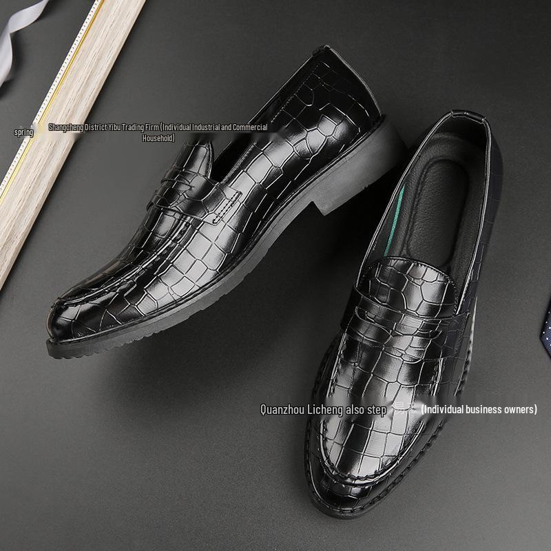 British Men s Pointed Toe Leather Slip-on Loafers - Large Size Sock-like Formal & Casual Shoes 45 чёрный