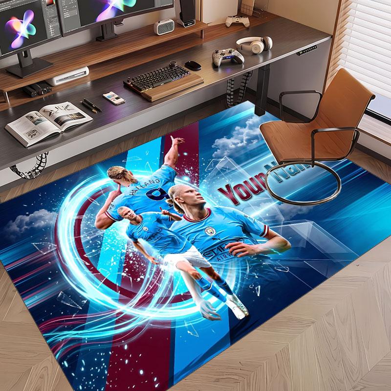 Custom Rug Erling Haaland Pattern Print Name Text Soft Non‑Slip Floor Carpet for Home Indoor Decoration