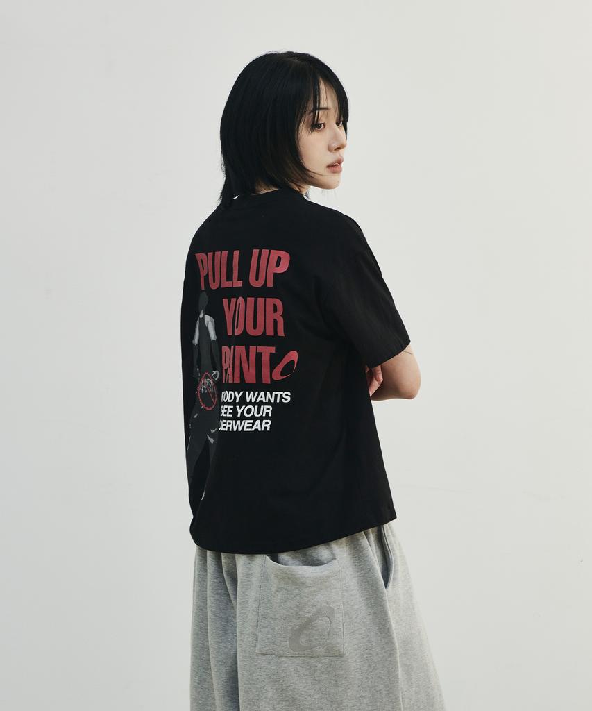 SCALLYWAG [Ryu Jeong-Ran × Skelly Wung] Pull Up Crop T-Shirt [Black]