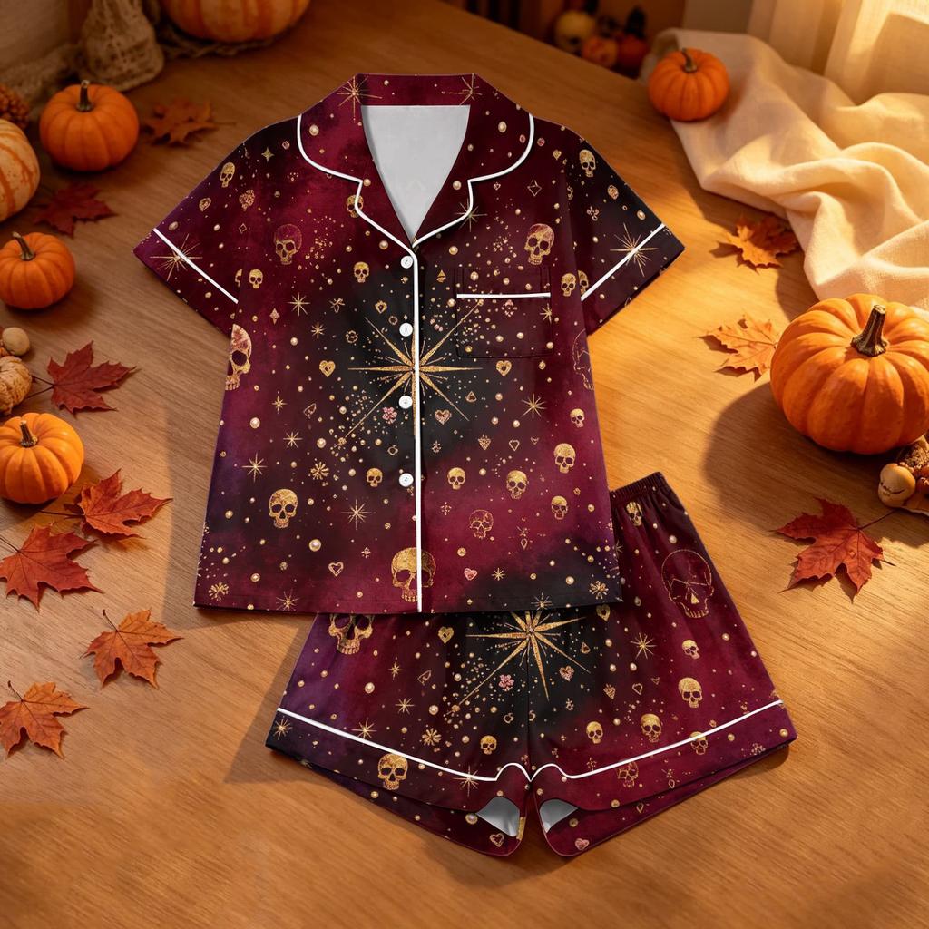 Women's Halloween Print Pajama Set 2 Piece Comfortable Sleepwear for Night