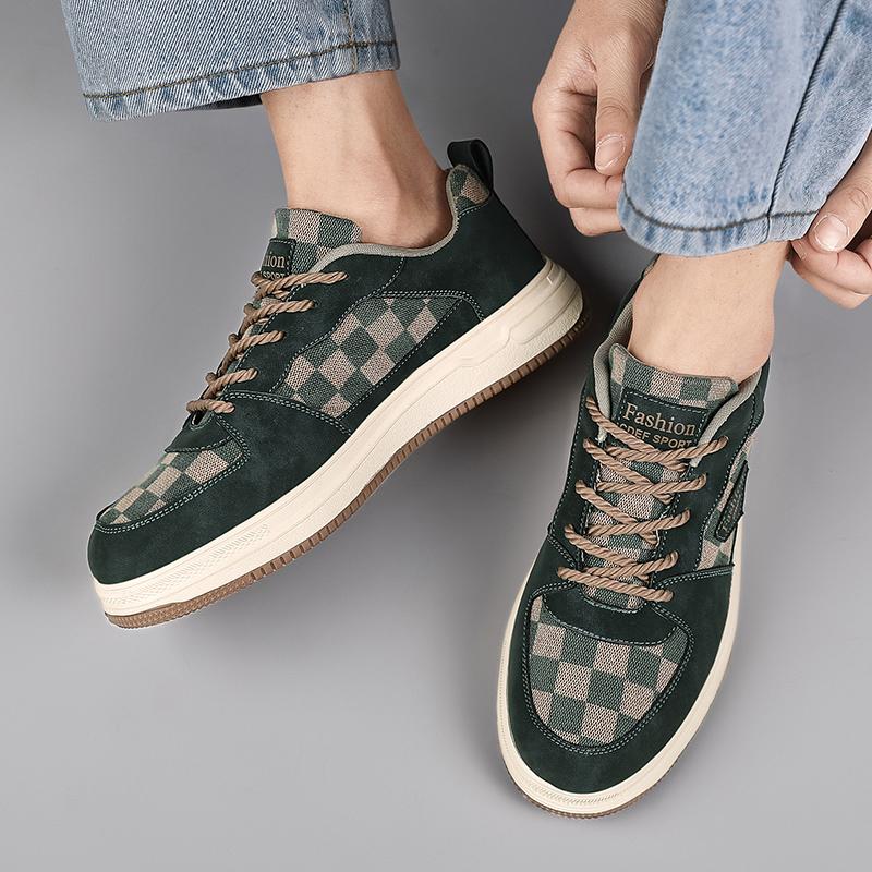 Men’s Black Green Checked Sports Shoes Casual Skateboard Shoes Students Walking Running Sneakers Shoes Over Sized 46 47 48