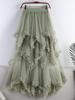 2026 Spring-Summer Women's High-Waisted Irregular Mesh Ruffle Layered Long Skirt