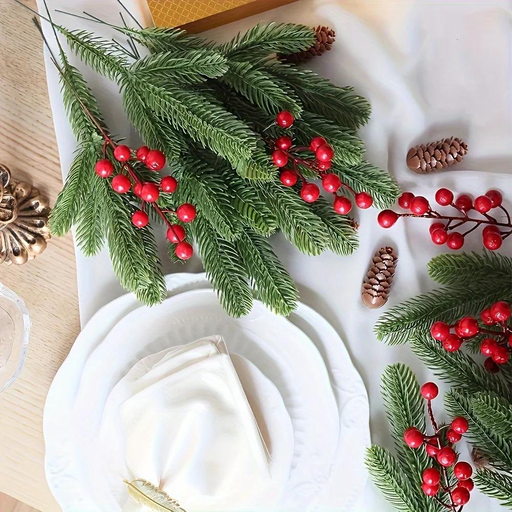 10st Plast Gröna Tallgrenar Konstgjord Tall Gran DIY Juldekoration Vinter Bordsväxter Julgransdekoration