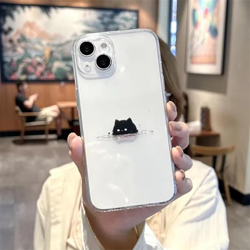 Funny Black White Cat Lovers Couple Phone Case For iPhone 16 15 14 13 12 11 Pro Max XS X XR 7 8 SE Silicon Paired Cover Funda