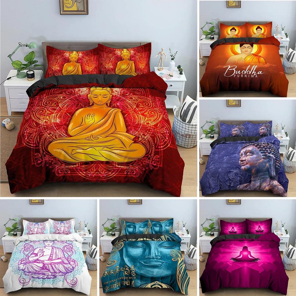 Family Buddha Mandala Comfortable Duvet Quilt Cover Pillowcase Bedding Set Children Bedroom Decoration Home Textile