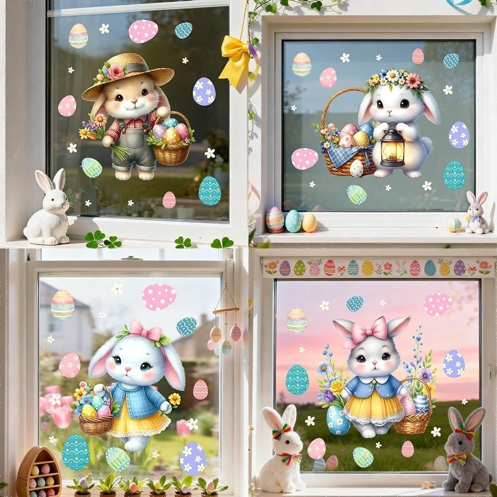 PVC Wall Stickers Self-Adhesive Festival Party Sticker New Flower Rabbit Sticker  Wall Decoration