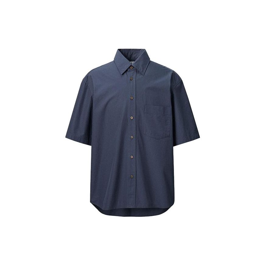 UNIQLO SS24 U Series Plaid Loose Button Short Sleeve Shirt Men shirts Navy 467845-69