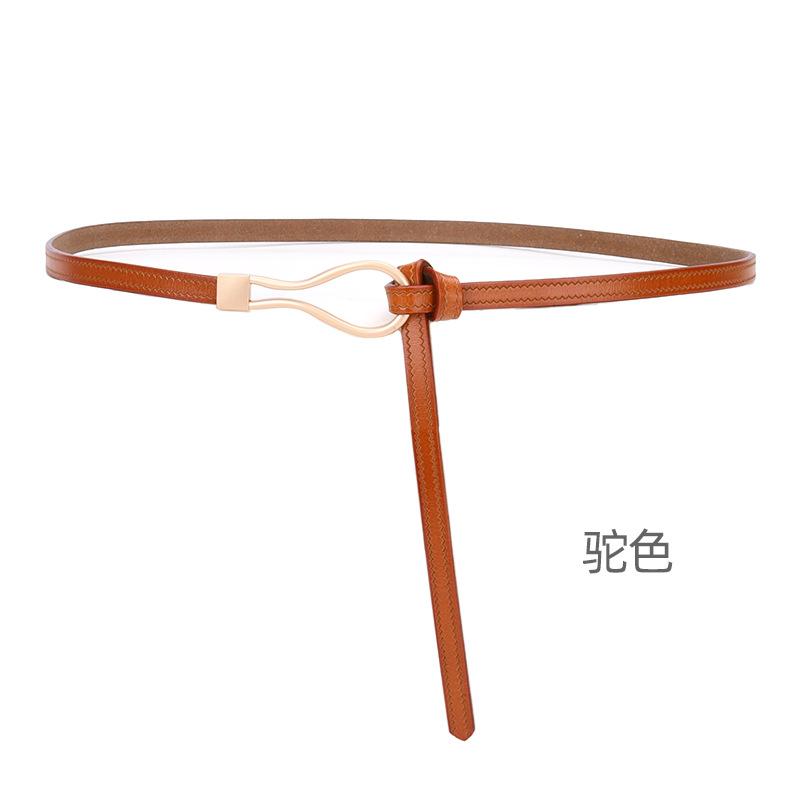 Four Seasons Available New Women'S Leather Thin Belt With No Hole Design Decorative Belt Waist Seal Dress Versatile Two Layer Leather Belt
