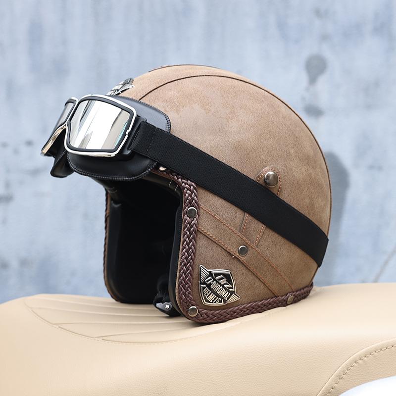 All Season 3/4 Half Face Motorcycle Helmet Unisex Retro Style DOT Approved Solid ABS Shell Adjustable Motorbike Safety Helmet