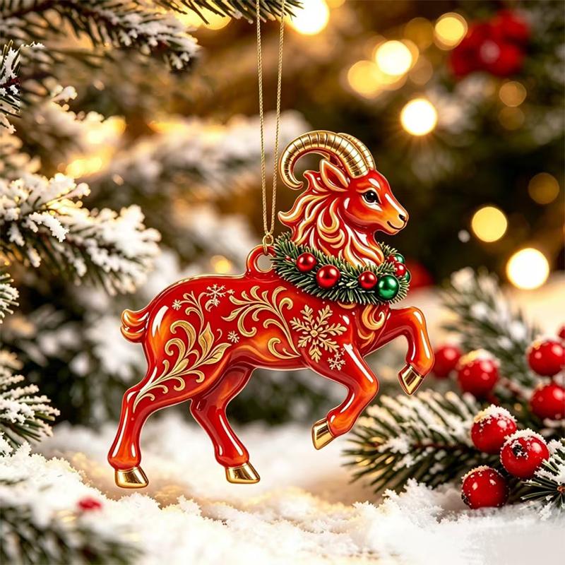 Christmas Lamb Acrylic Hanging Ornament 1PC Flat Cute Sheep Pendant for Xmas Tree Home Winter Holiday Party Decoration