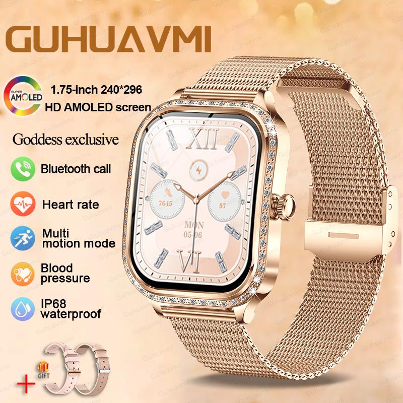 New Lady Fashion Smart Watch Women AMOLED HD Screen Heart Rate Bluetooth Call IP68 Waterproof Sports SmartWatch