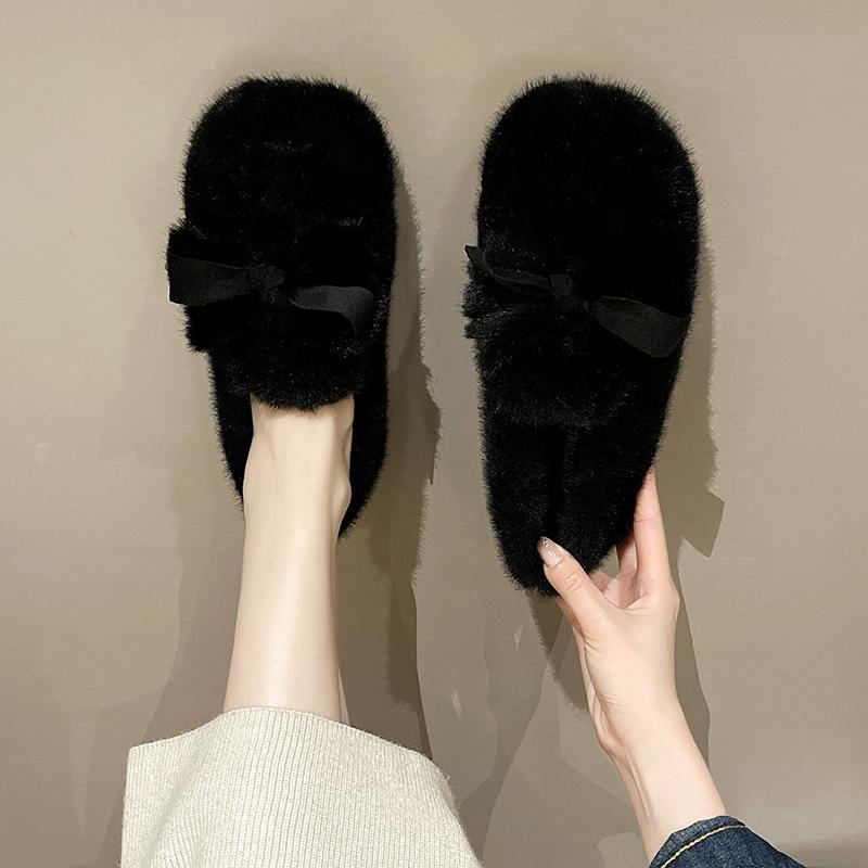 Mao Mao shoes women's winter wear 2025 new velvet thickened one-pedal bean shoes fairy wind warm cotton ladyshoes