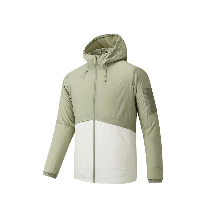 Anta Outdoor Series Color Block Zipper Hooded Versatile Casual UV Protection Jacket Men jackets Floating-Gray Ivory-White 152526605-3