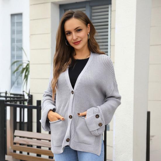 Women Oversized Button Down Cardigan Knitted Long Sleeve Open Front Sweater with Pockets Casual Fall Outerwear Coat