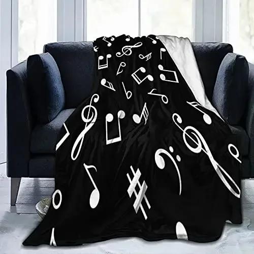 Music Note Flannel Throw Blanket Super Soft Lightweight Music Theme Blanket for Couch Sofa Bed Living Room Twin King Size