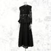 Court Style Lace Embroidery Solid Color Suit Large Lapel Waist Ruffled Top + A-shaped Long Dress