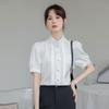 Satin French Stand-up Collar Shirt for Women 2024 New Summer Short-sleeved Professional Commuting White Shirt Petite Top