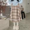 French Vintage Girl Plaid Pom-Pom Midi Skirt - Fall/Winter College Style High-Waist Slim-Fit Versatile A-Line Half Skirt