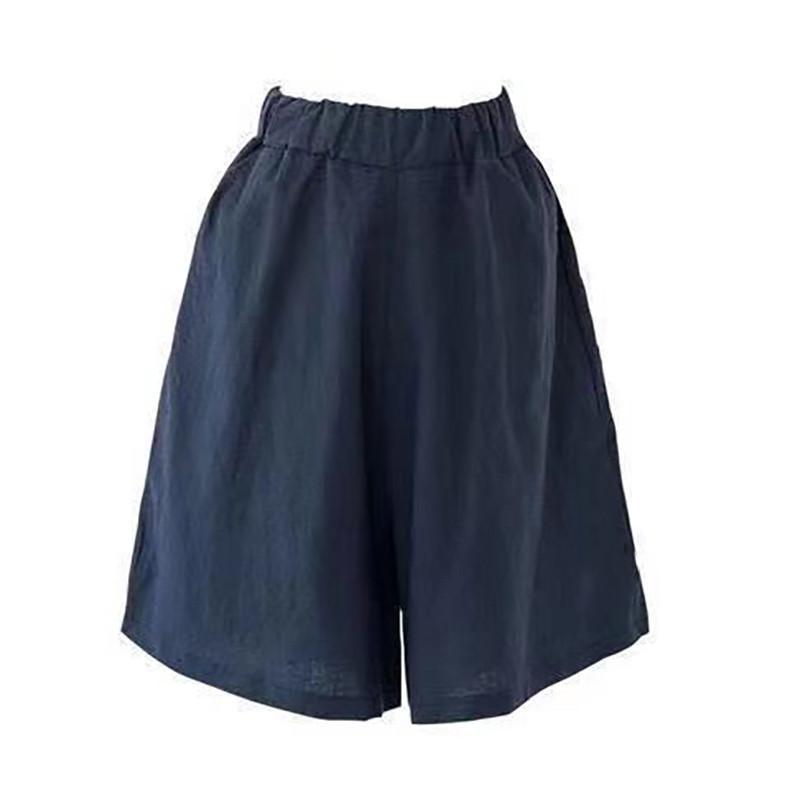 Women's Summer Elastic Waist Plus Size Casual Shorts Solid Color Straight Comfort Five Pants