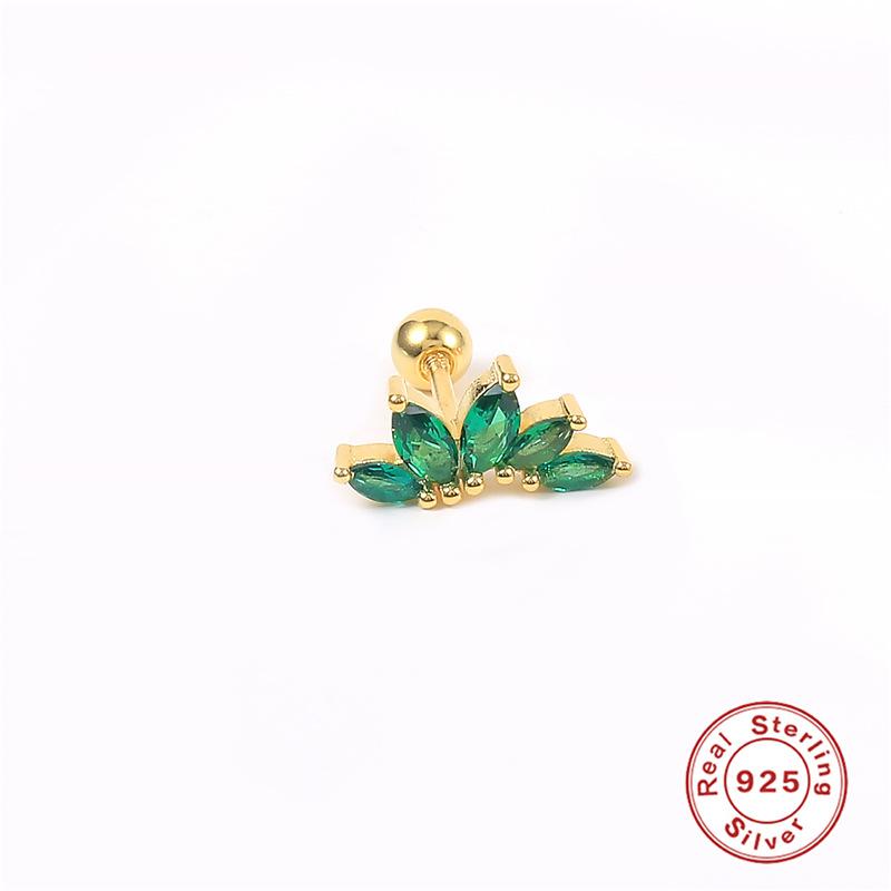 S925 Sterling Silber Farbige Krone Blume Piercing Gewinde Ohrstecker Mini Zirkon Ohrstecker
