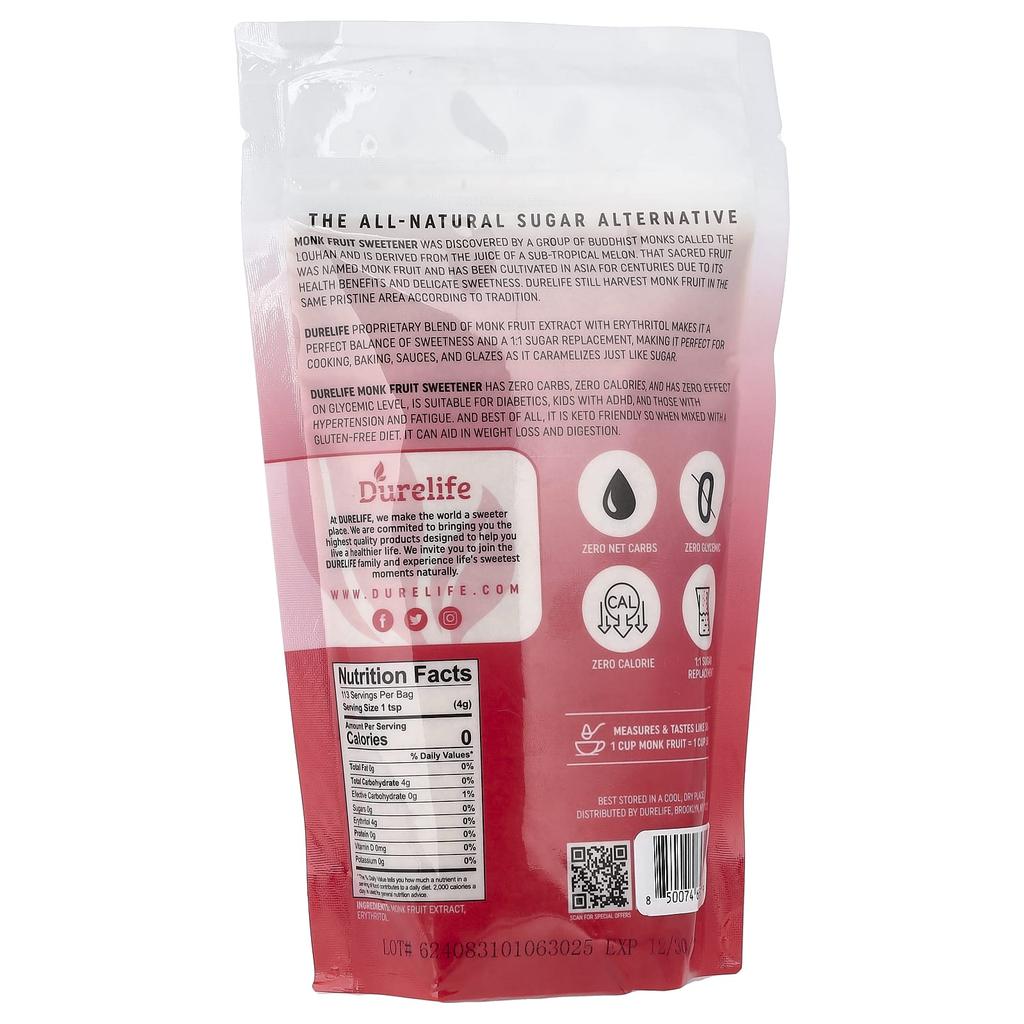 DURELIFE NUTRITION LLC, Erythritol Blend Monk Fruit, Golden, 453g (1lb)