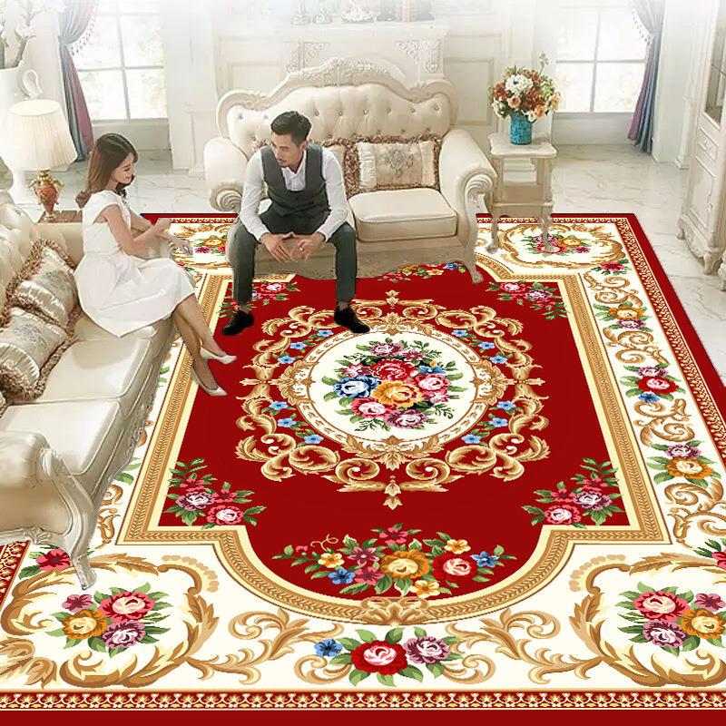 European Style Home Decoration Luxury Carpet for Living Room Floral Pattern Sofa Table Mat Antiskid Home Entrance Rug Easy Clean