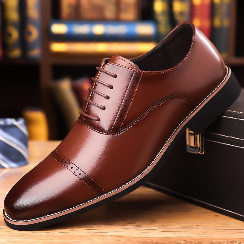 

Leather shoes men s British 2025 new large size three joint business dress shoes lace up gentleman office work derby shoes 44