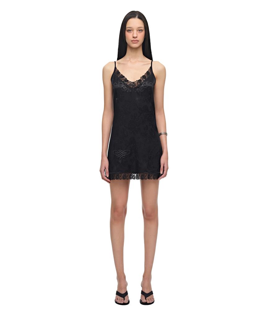 TOOMUCHTAX Floral Hotfix Mini Slip Dress Black