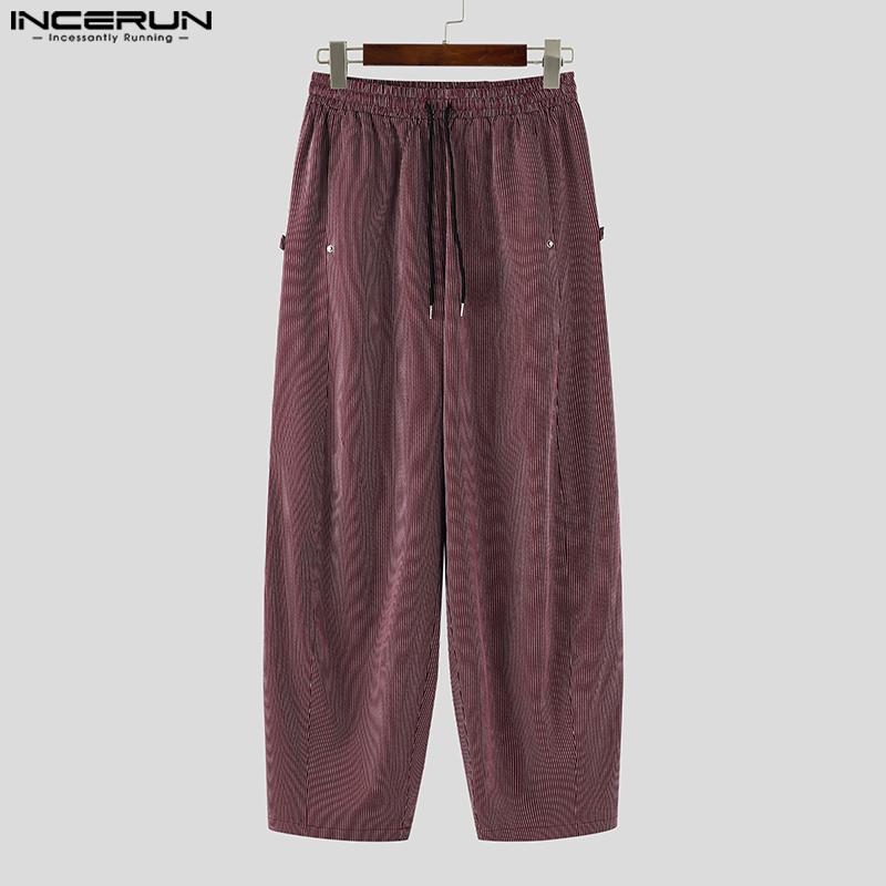 INCERUN Men Drawstring Elastic Waist Striped Casual Loose Harem Pants