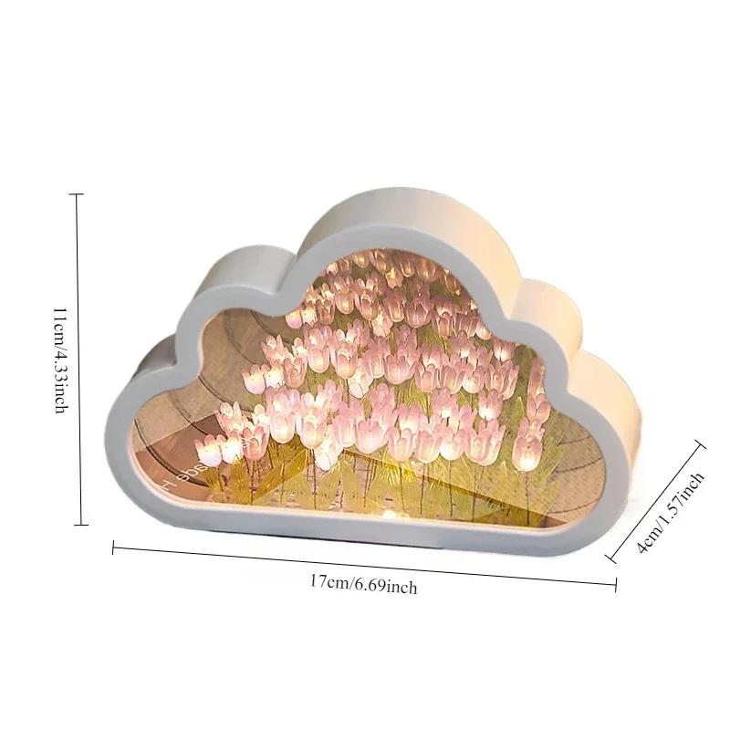 New Tulip Cloud Lamp, DIY Tulip Cloud Mirror Night Light, Bedroom Decoration for Teen Girls Friends Birthday Anniversary Gifts