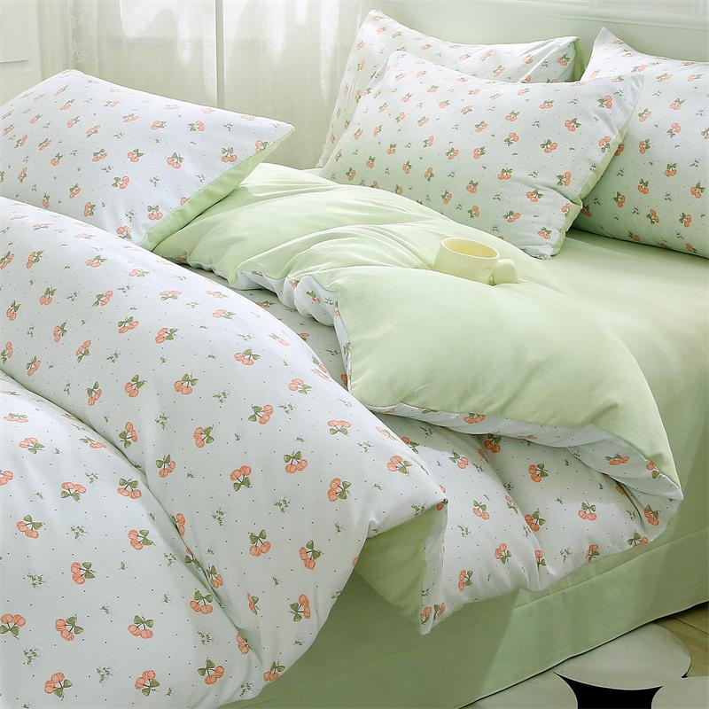 New Spring Duvet Cover Class A Double Yarn Printed Knitted Cotton 3-4 Piece Quilt Bed Sheet Pillowcase Small Fresh Bedding