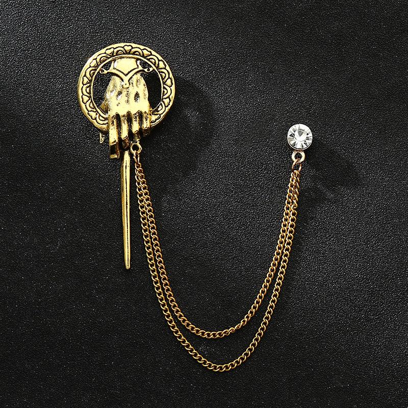 Men's Korean Style Eagle Guitar Brooch with Rhinestone Chain Badge
