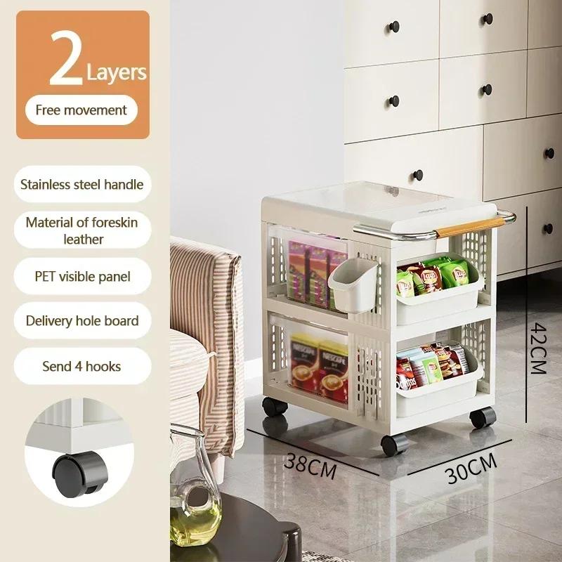 Beverage Storage Rack Convenient Mobile Rack Light Luxury Bedside Table Hand Pushed Storage Rack Multi-layer Snack Stacking Rack 18990₽