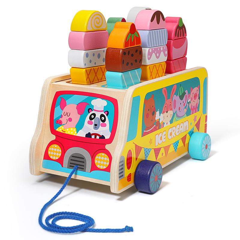 Toddler Educational Wooden Ice Cream Truck Toy: Shape & Color Matching Game