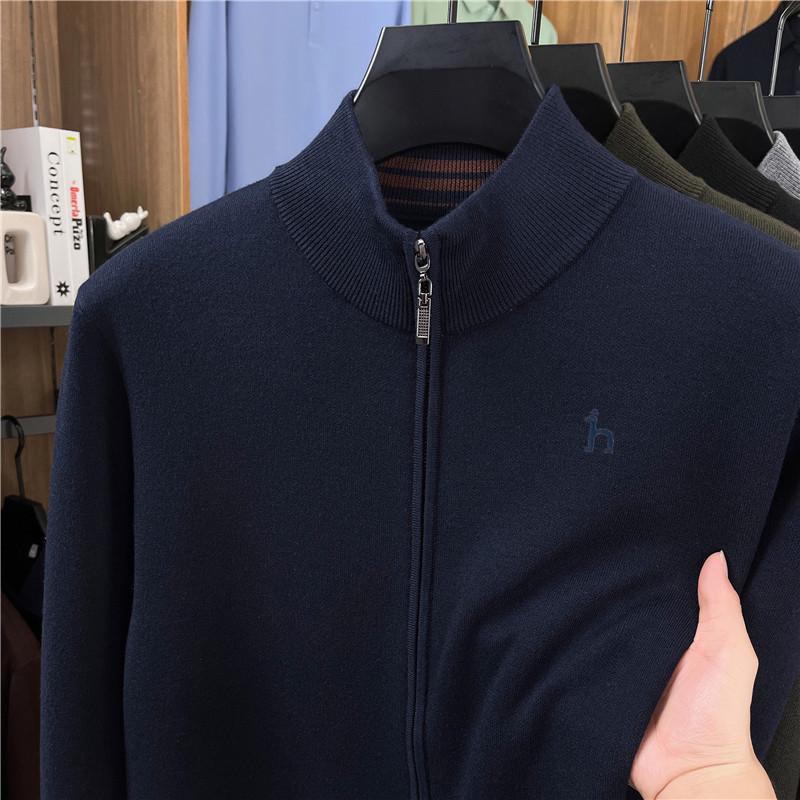 Haggis Men's 100% Wool Zipper Cardigan Sweater - Thick, Stand Collar, Autumn/Winter Style