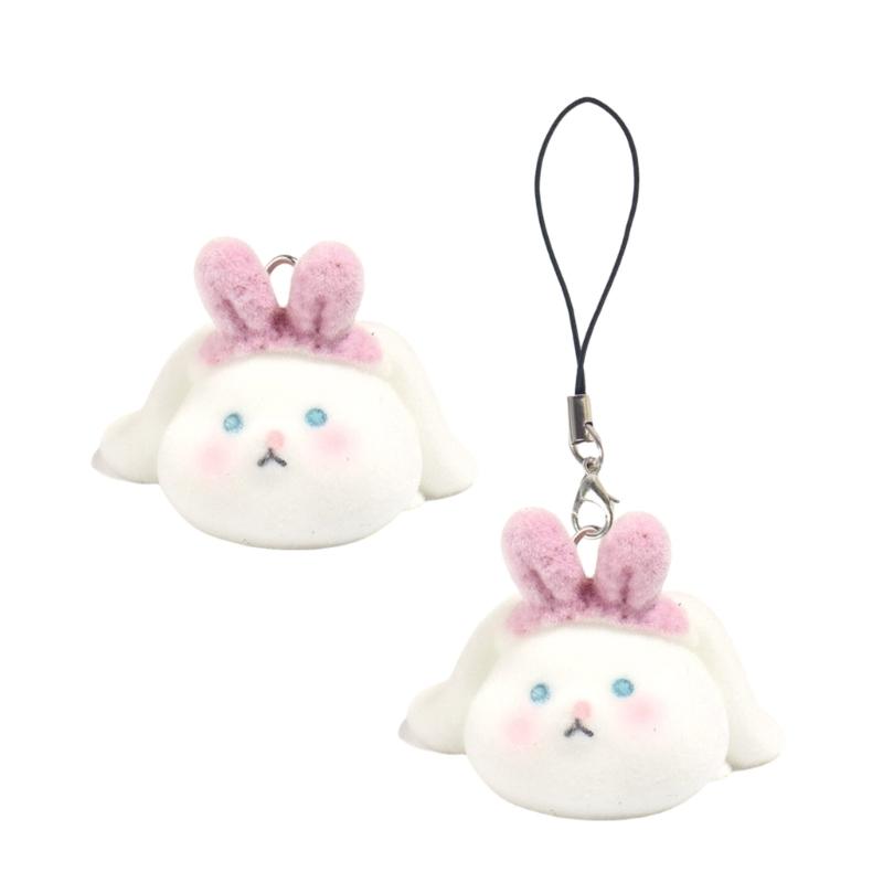 Fashionable Flocking Sturdy Resin Rabbits Charm for Craft Supplies Customizable Lovely Animal Pendants Daily Use